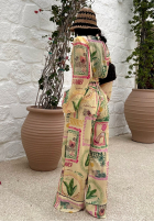 Komplet koszula i spodnie wide leg we wzory La Milla Really Notice bananowy