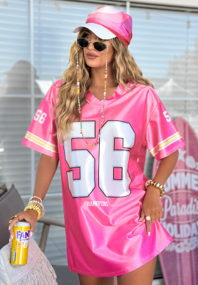 Długi T-shirt sukienka z nadrukami Number 56 r&oacute;żowy