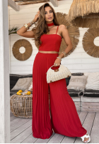 Komplet top i plisowane spodnie wide leg Beverly Shores czerwony