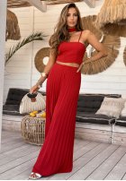 Komplet top i plisowane spodnie wide leg Beverly Shores czerwony