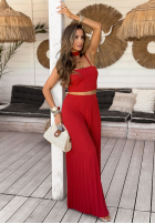 Komplet top i plisowane spodnie wide leg Beverly Shores czerwony