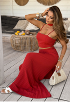Komplet top i plisowane spodnie wide leg Beverly Shores czerwony