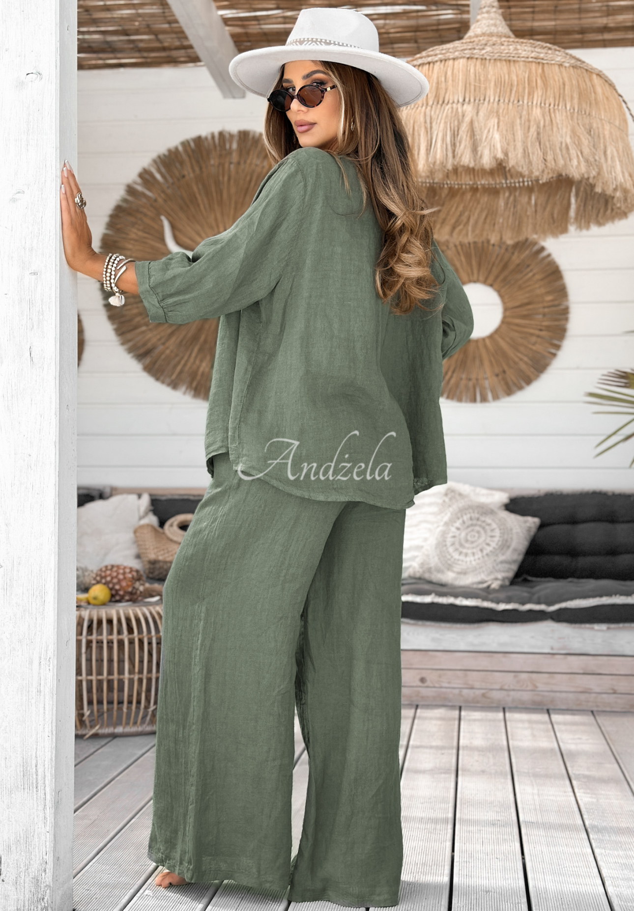 Lniana bluzka z kwiatami On Vacation khaki