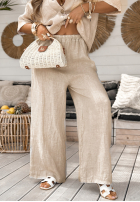 Lniane spodnie wide leg My Happy Place beżowe