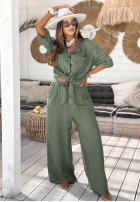 Lniana koszula z kieszeniami On Vacation khaki