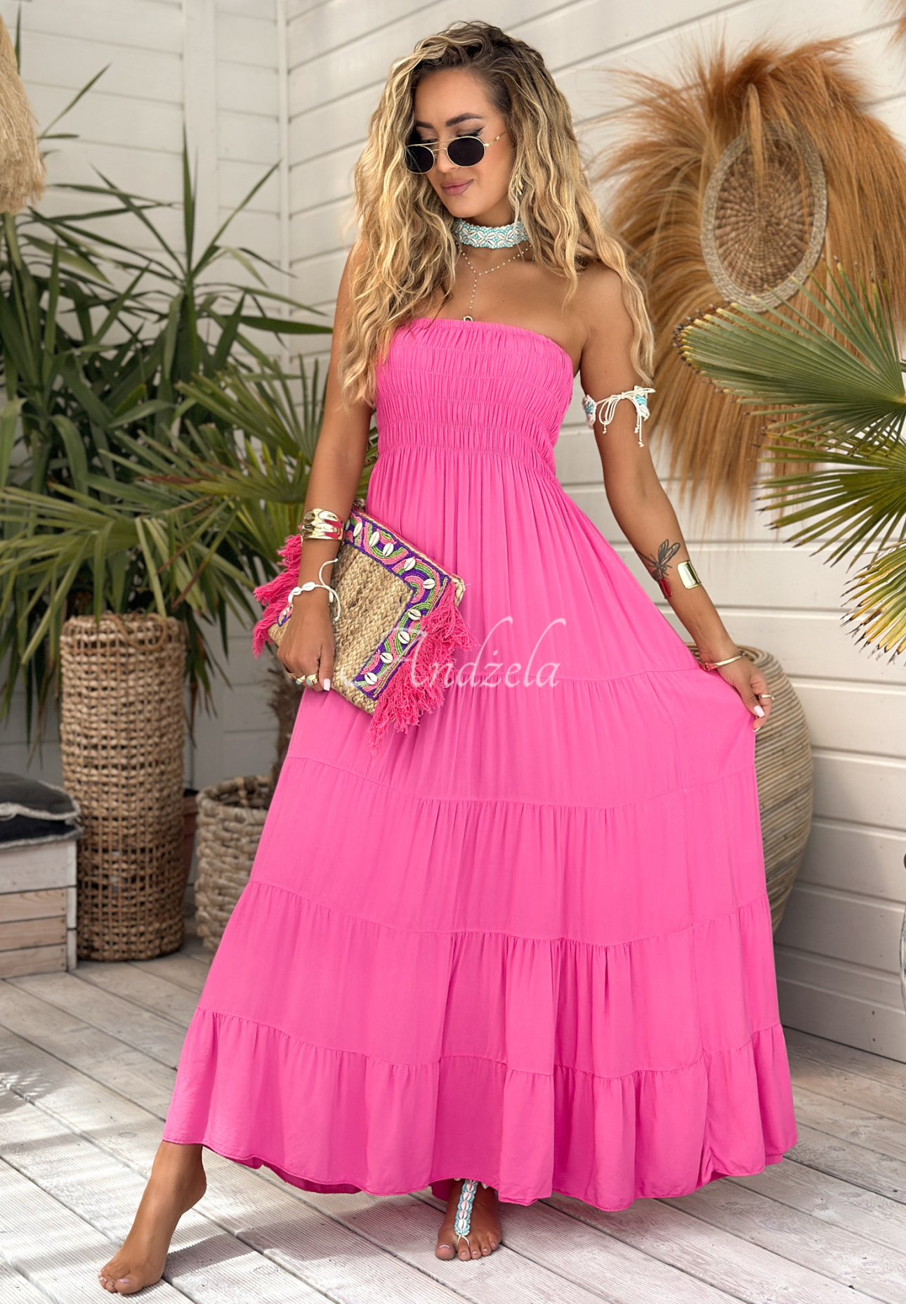 Viscose maxi dress with ruffles Sunshine Perfection pink