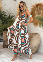 Wzorzysta sukienka na ramiączkach Florida Summer biało-czekoladowa