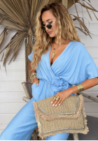 Długi kombinezon z różą Roses Forever błękitny