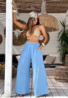 Muślinowe spodnie wide leg Paradise Bay błękitne