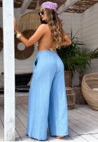 Muślinowe spodnie wide leg Paradise Bay błękitne