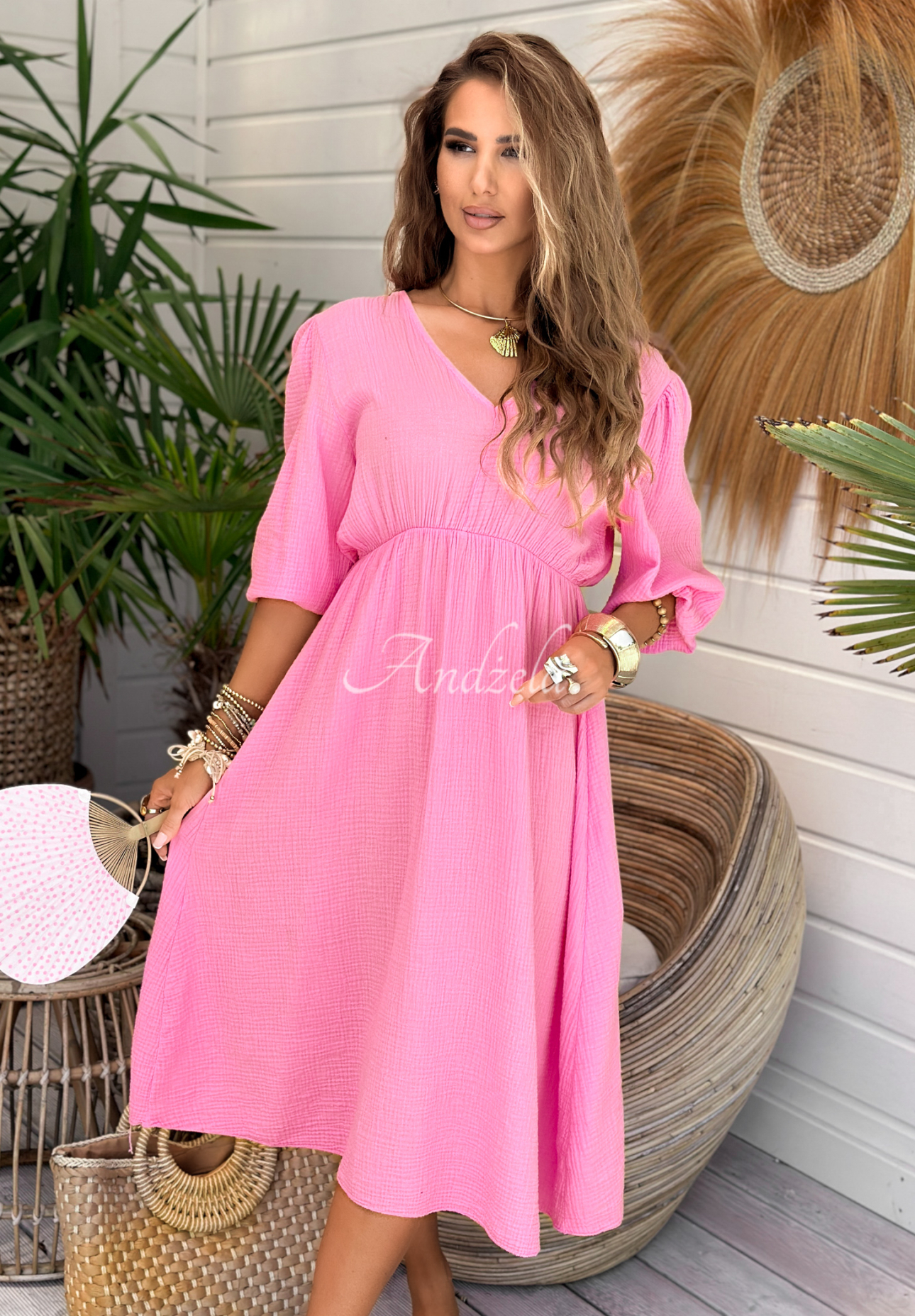 Muslin dress Make Me Happy pink