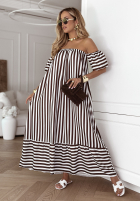 Sukienka hiszpanka w paski Buena Vista biało-czekoladowa