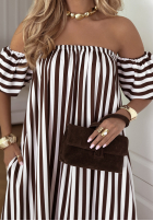 Sukienka hiszpanka w paski Buena Vista biało-czekoladowa