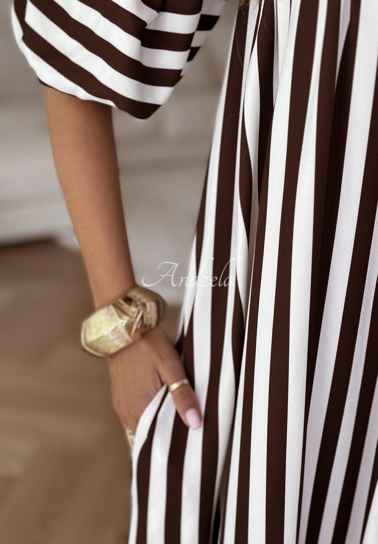 Viscose striped Spanish dress by Buena Vista white and chocolate