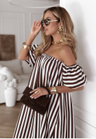 Sukienka hiszpanka w paski Buena Vista biało-czekoladowa