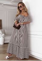 Sukienka hiszpanka w paski Buena Vista biało-czekoladowa