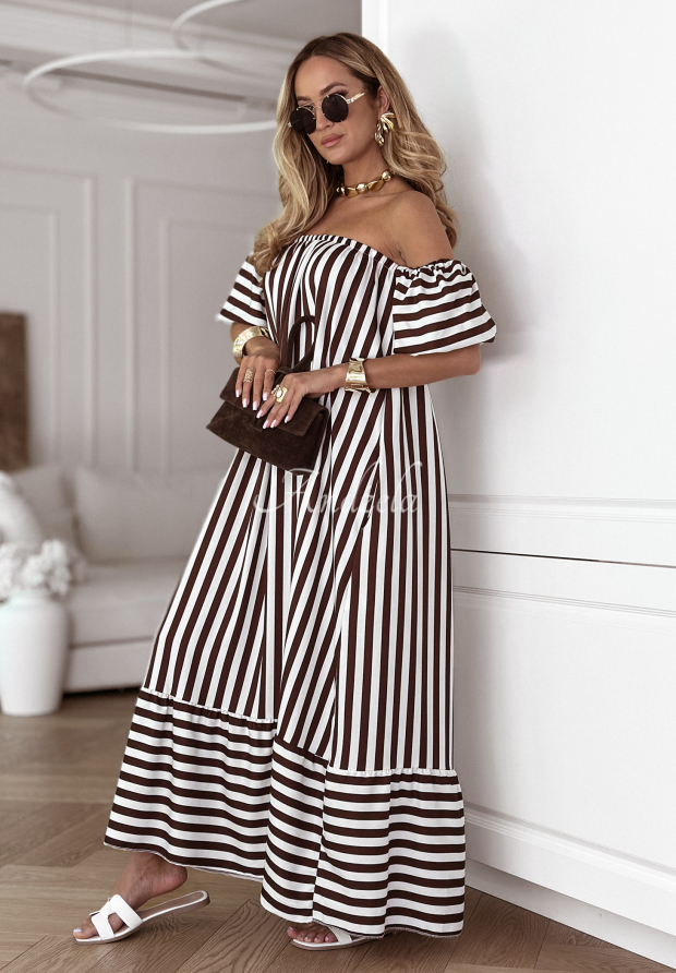 Viscose striped Spanish dress by Buena Vista white and chocolate