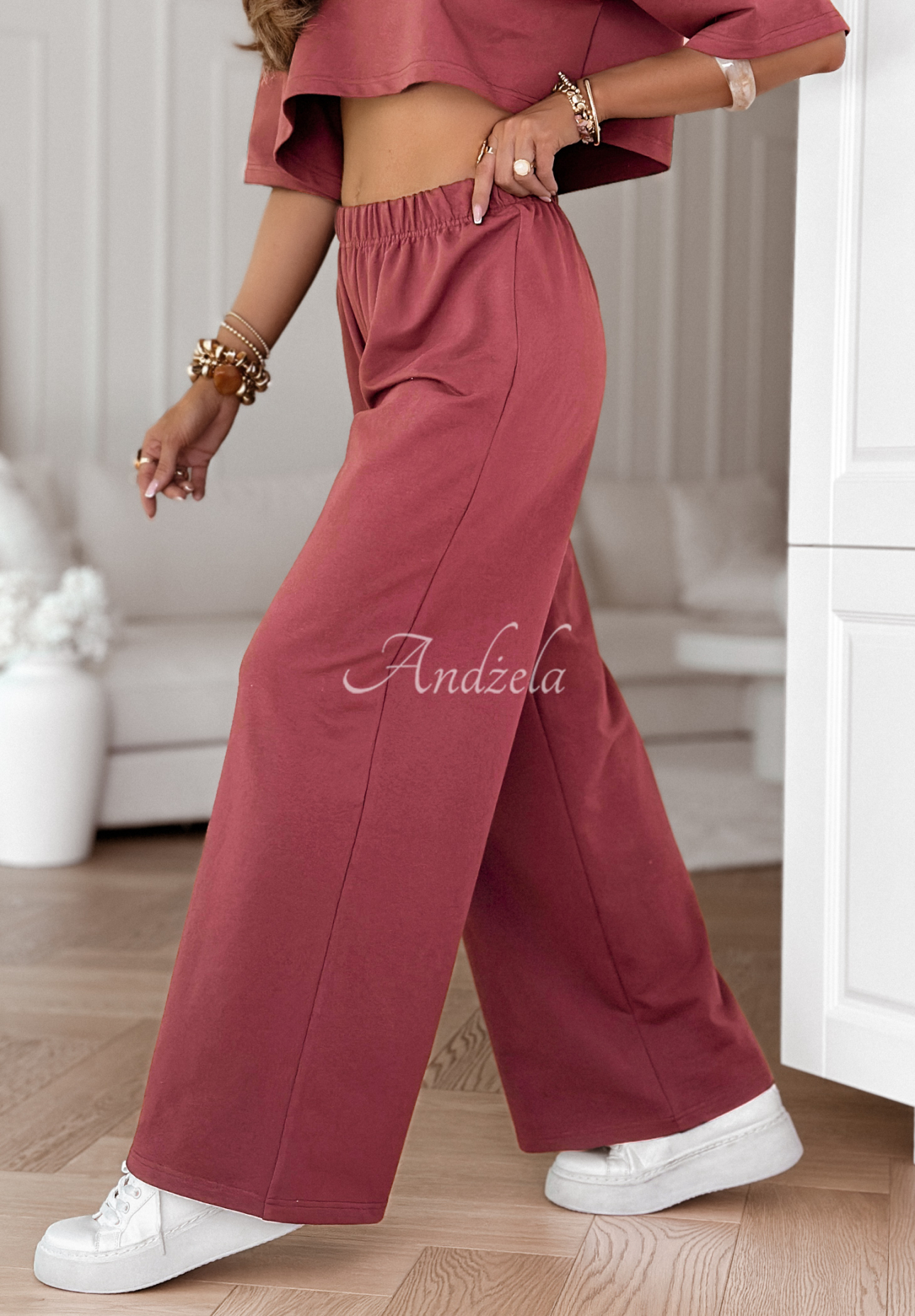 Sweatsuit set T-shirt and wide leg pants Lovely Duo raspberry