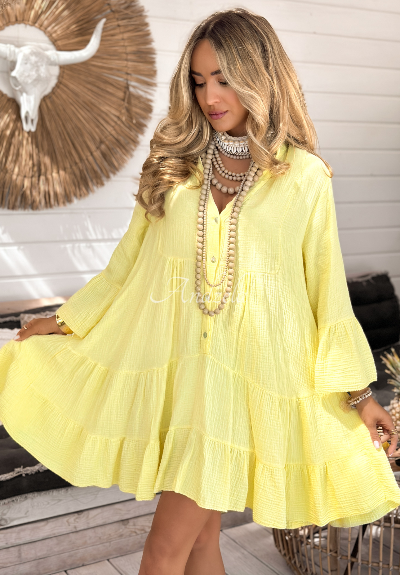 Muslin dress with ruffles Hello Summer banana