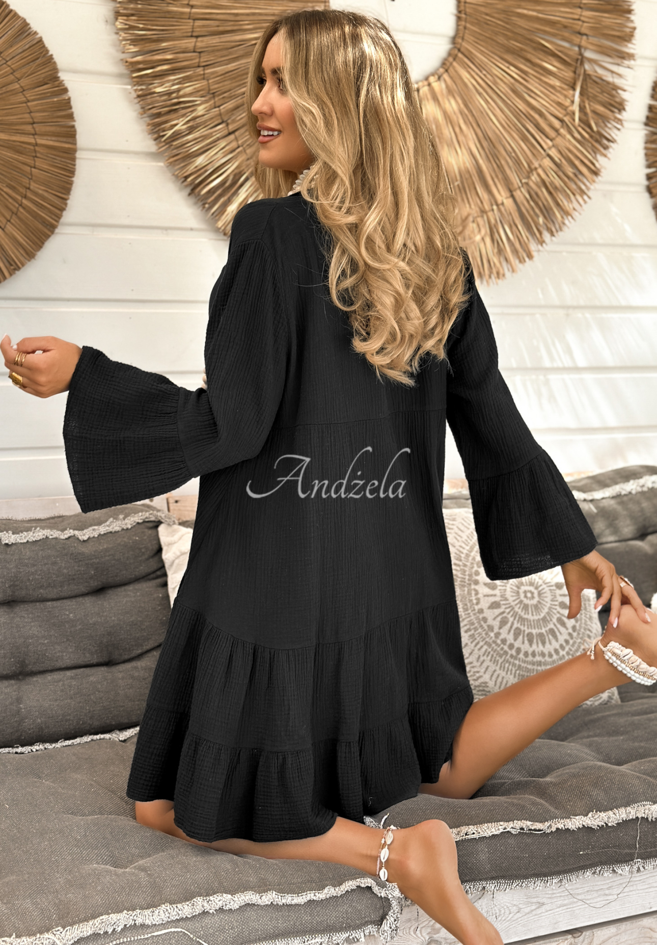 Muslin dress with frills Hello Summer black
