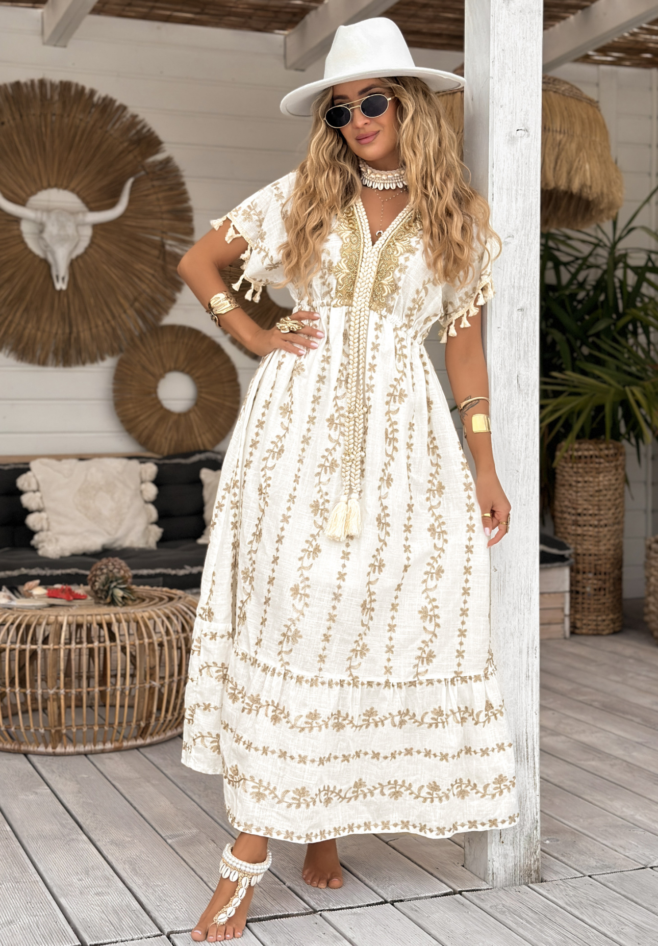 Embroidered maxi boho dress To The Ocean ecru