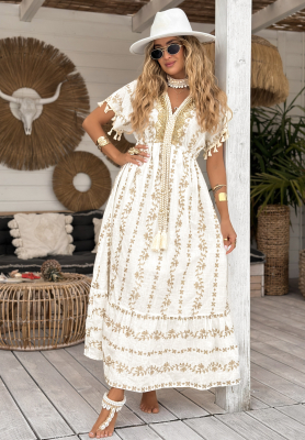 Haftowana sukienka maxi boho To The Ocean ecru