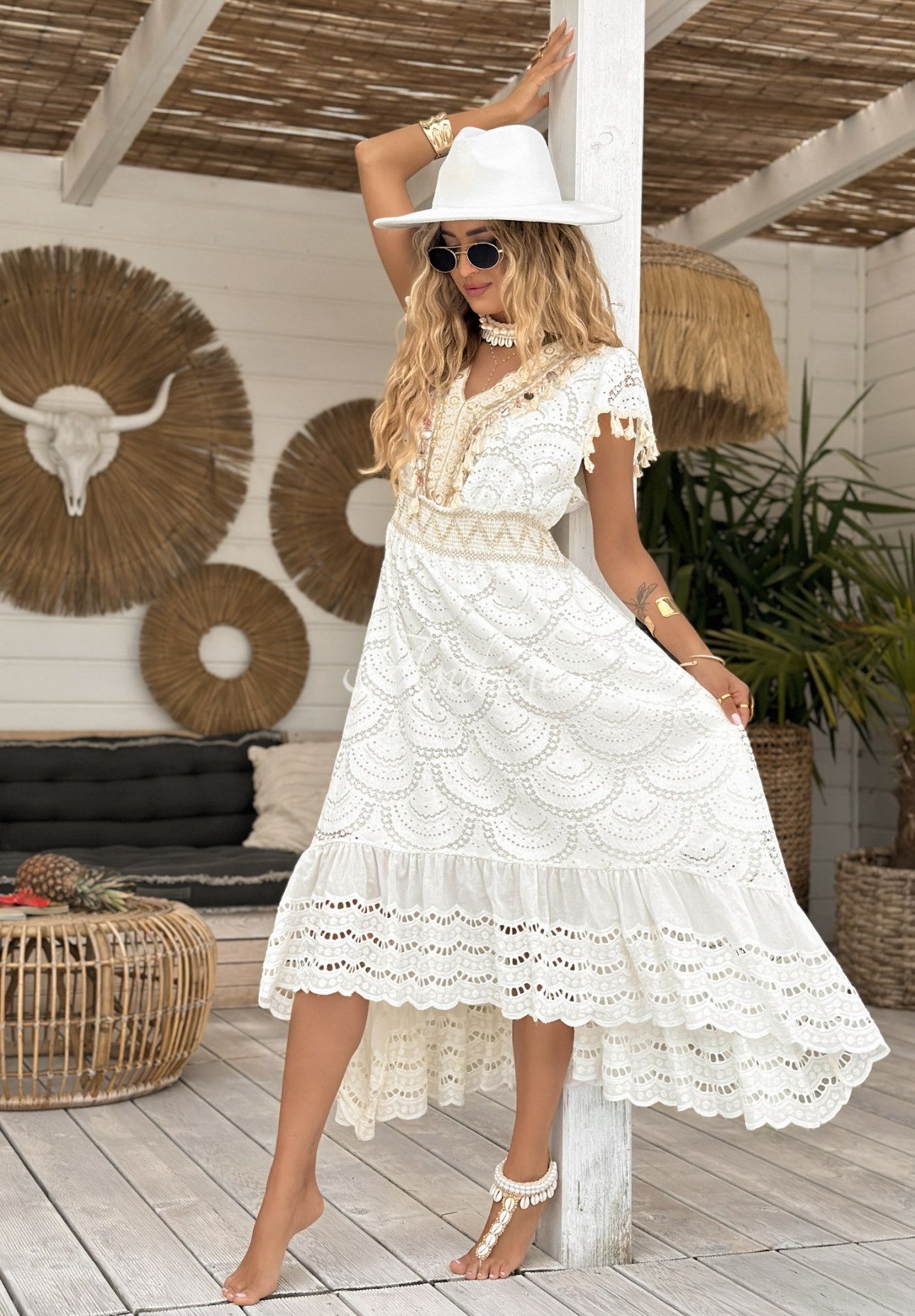 Sea Breezes lace boho dress white