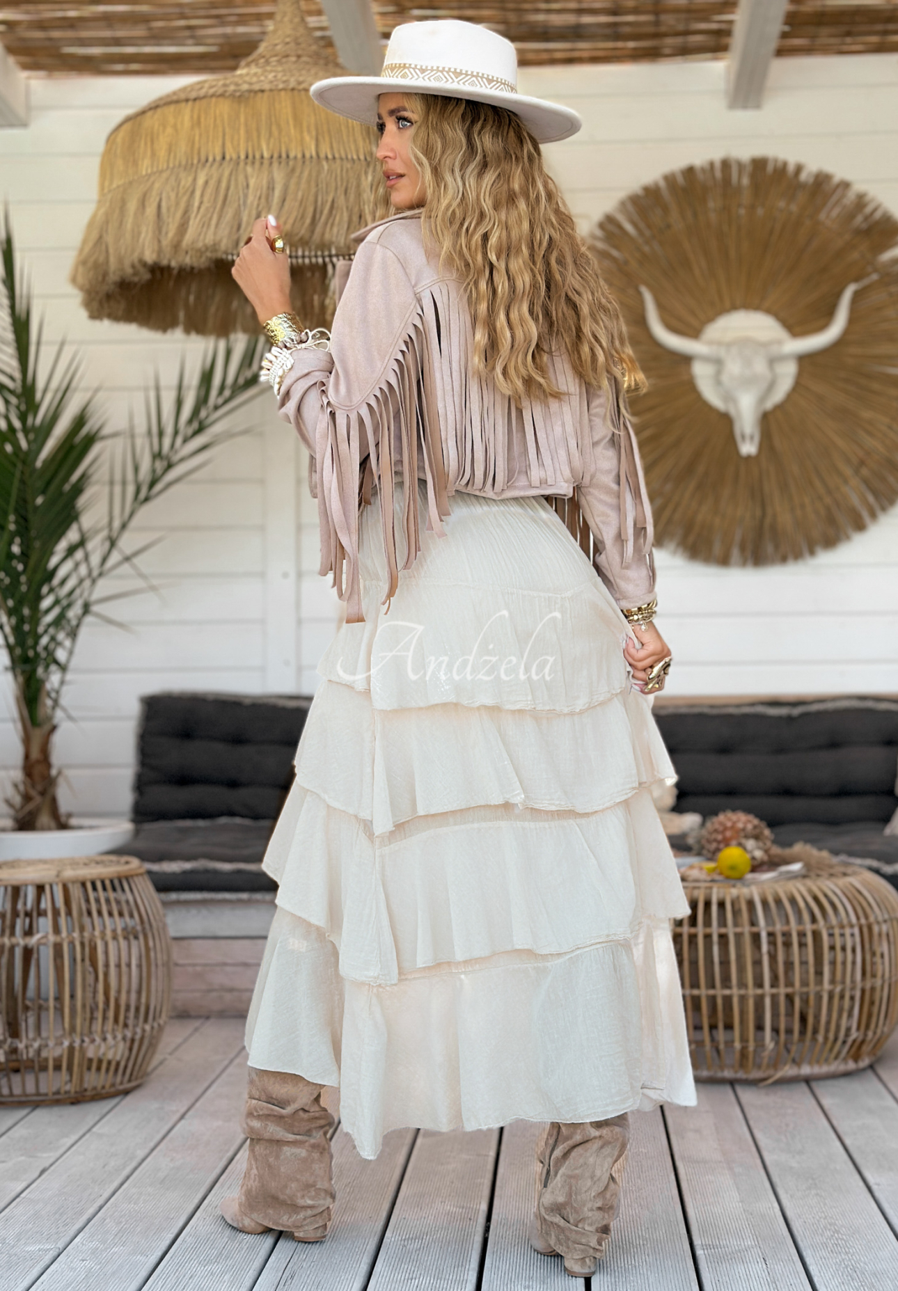 Spódnica maxi z falbankami Boho Sands beżowa