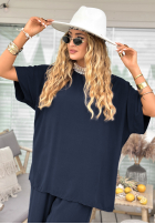 Komplet T-shirt i spodnie wide leg Wind Whispers granatowy