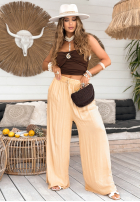 Wiskozowe spodnie wide leg The Neverland waniliowe