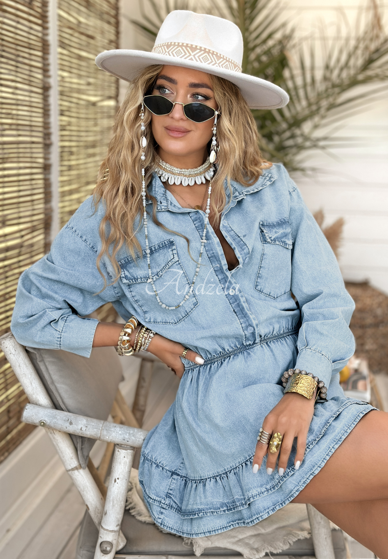 Jeansowa sukienka z falbankami Life Goes On niebieska