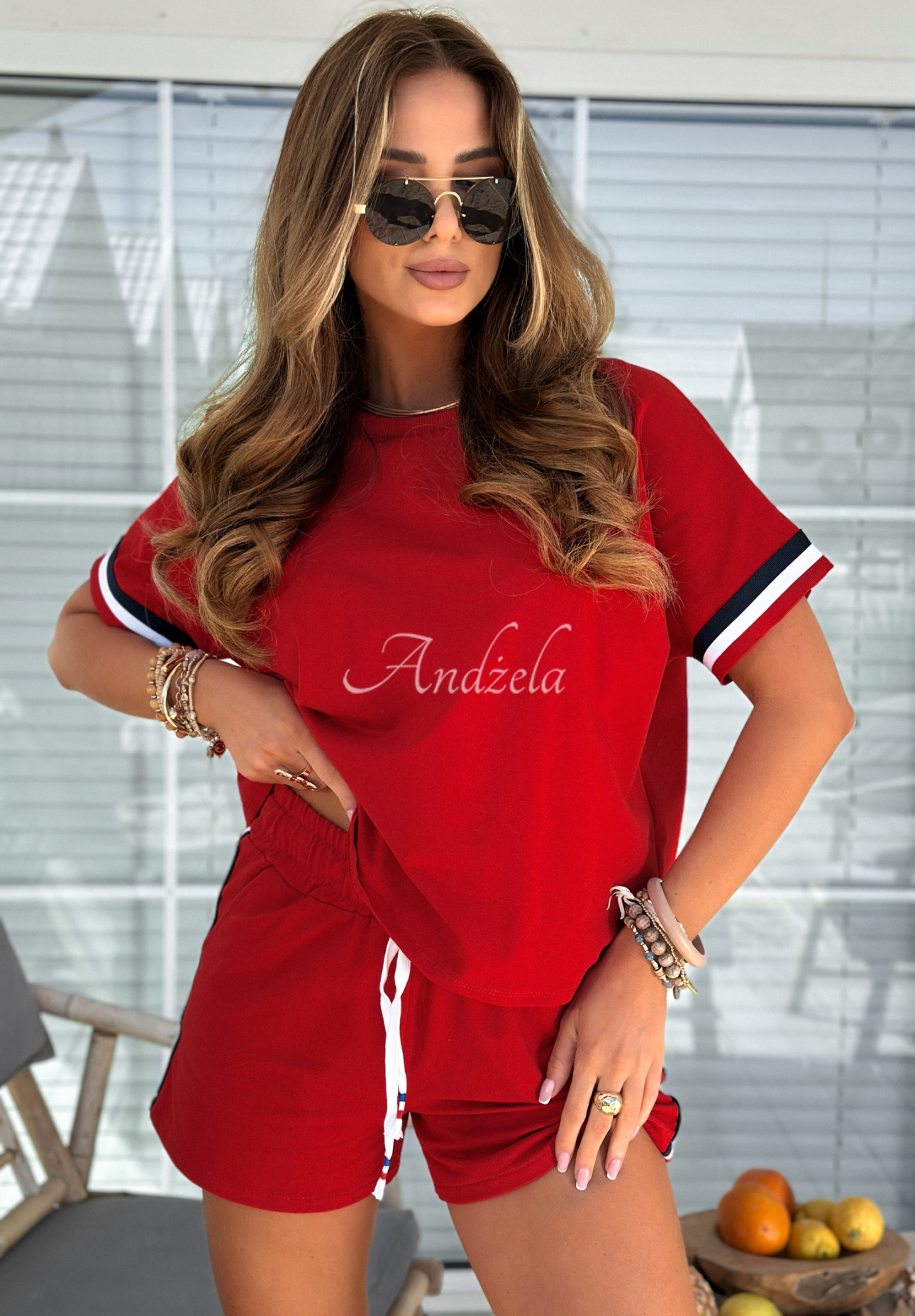 Sporty Vibes red T-shirt and short shorts set