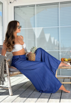 Materiałowe spodnie wide leg z paskiem Set The Rules niebieskie