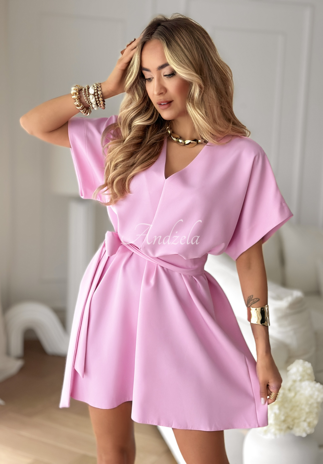 Dress with belt They All Know pink