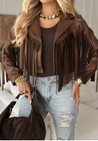 Skórzana ramoneska z frędzlami Big City Events czekoladowa