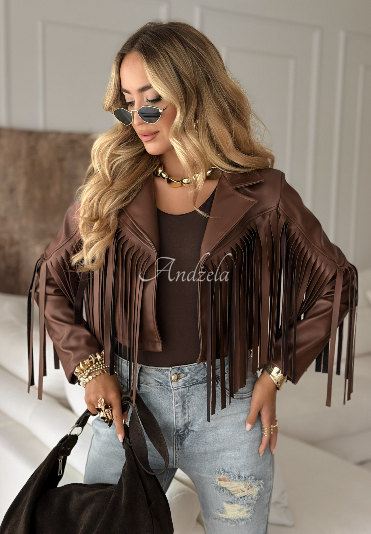 Big City Events fringed leather ramones with tassels chocolate