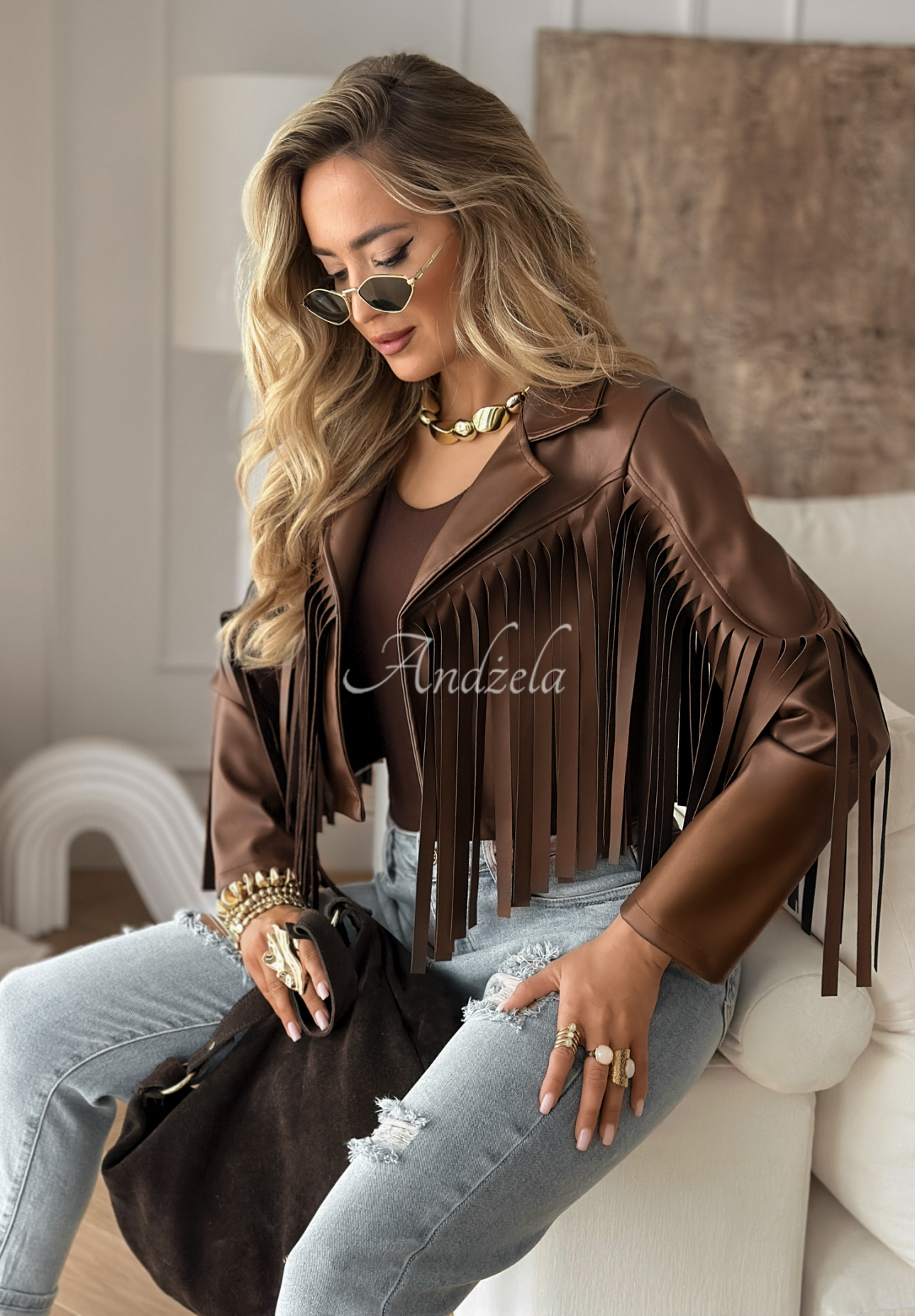 Big City Events fringed leather ramones with tassels chocolate