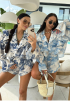 Lniany komplet koszula i krótkie spodenki we wzory La Milla Dreamy Places granatowy