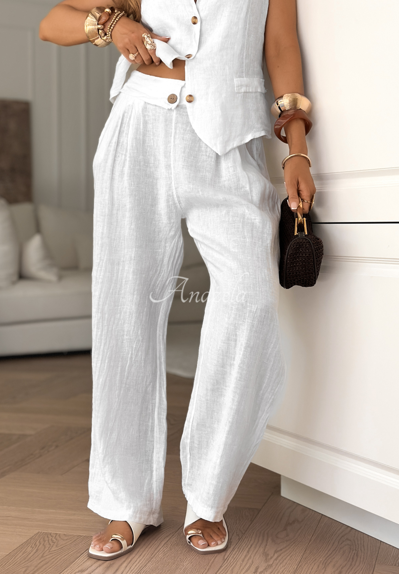 Sun Oasis white linen pants