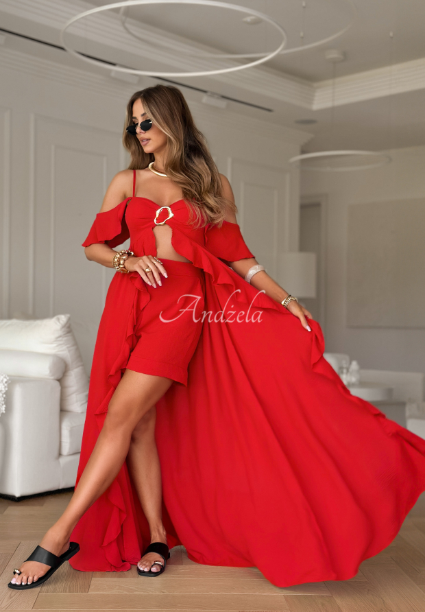 Summer Coctails red dress and short shorts set