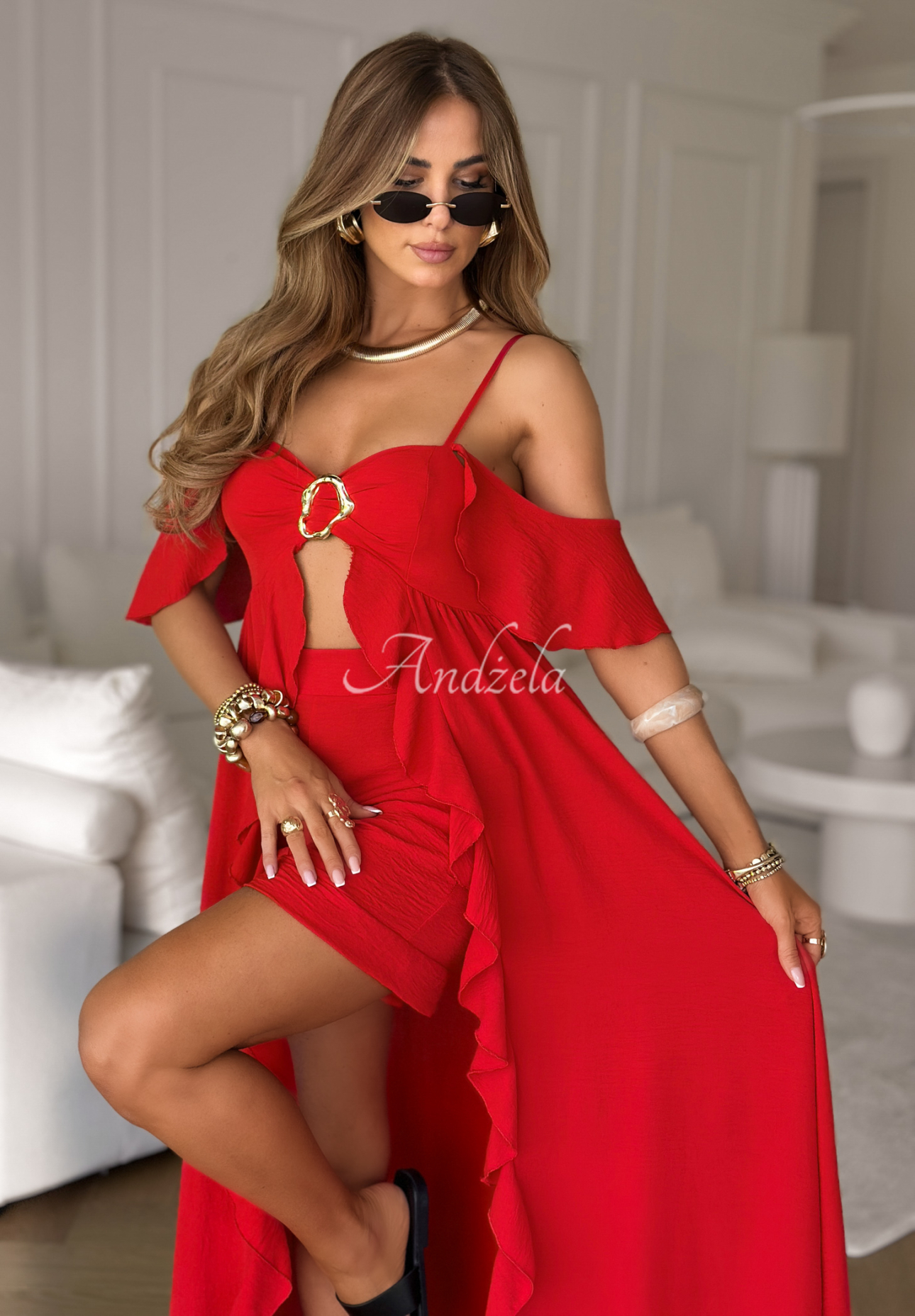Summer Coctails red dress and short shorts set