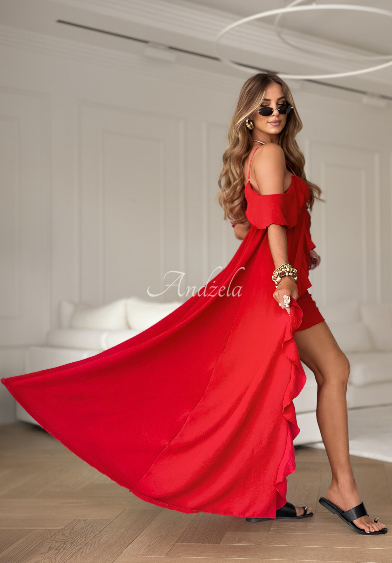 Summer Coctails red dress and short shorts set