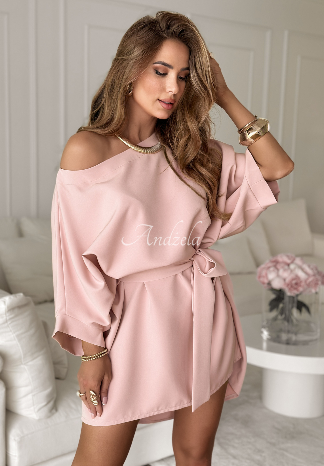 Self Healing belt dress powder pink