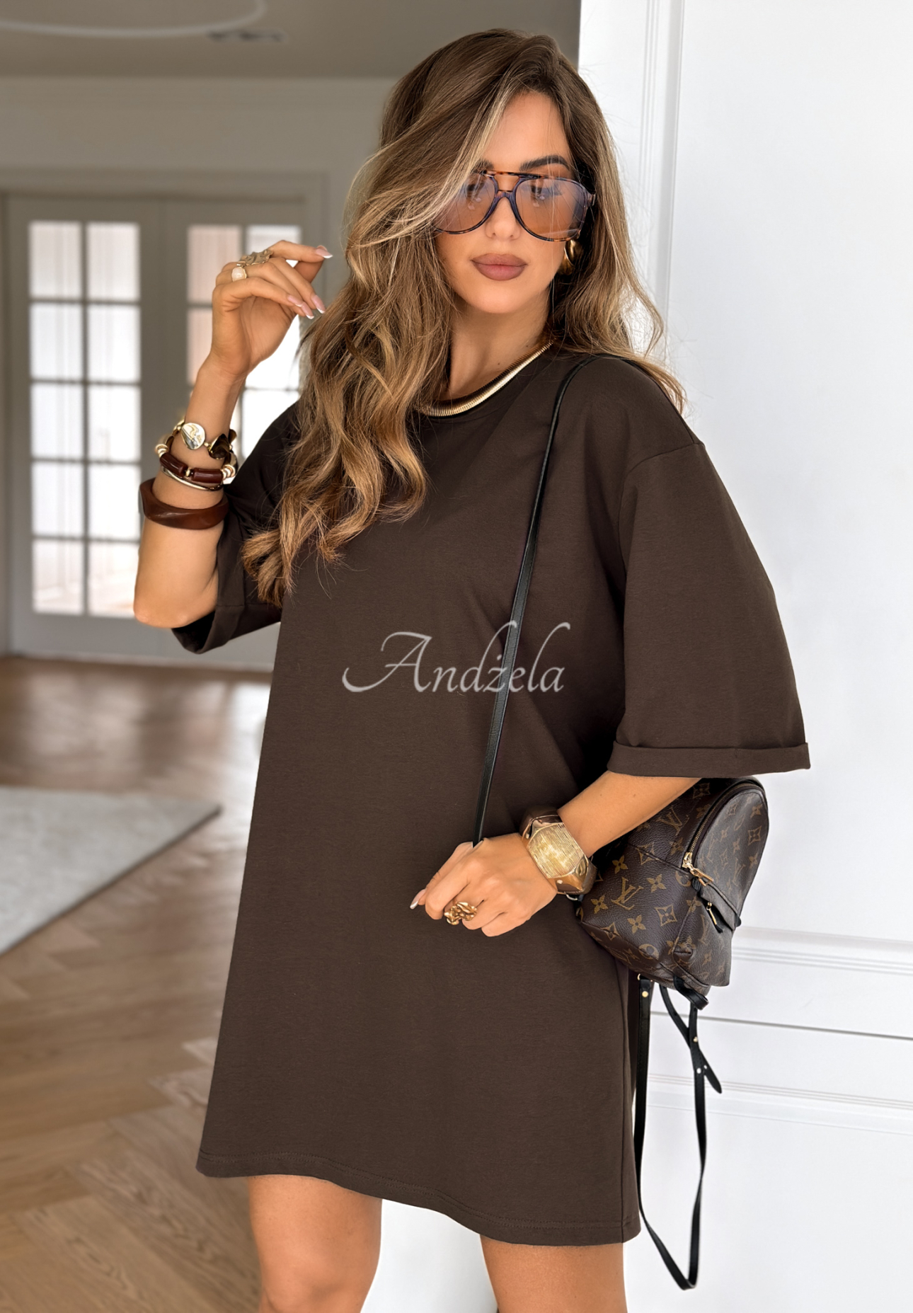 Bawełniany długi T-shirt Daily Look czekoladowy