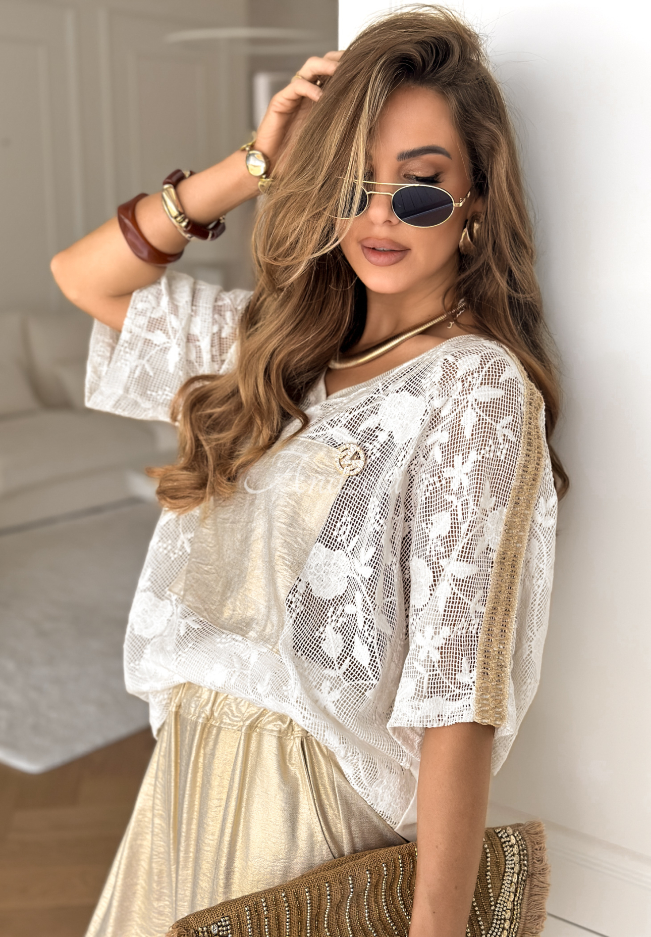 Gold Detail White Blouse