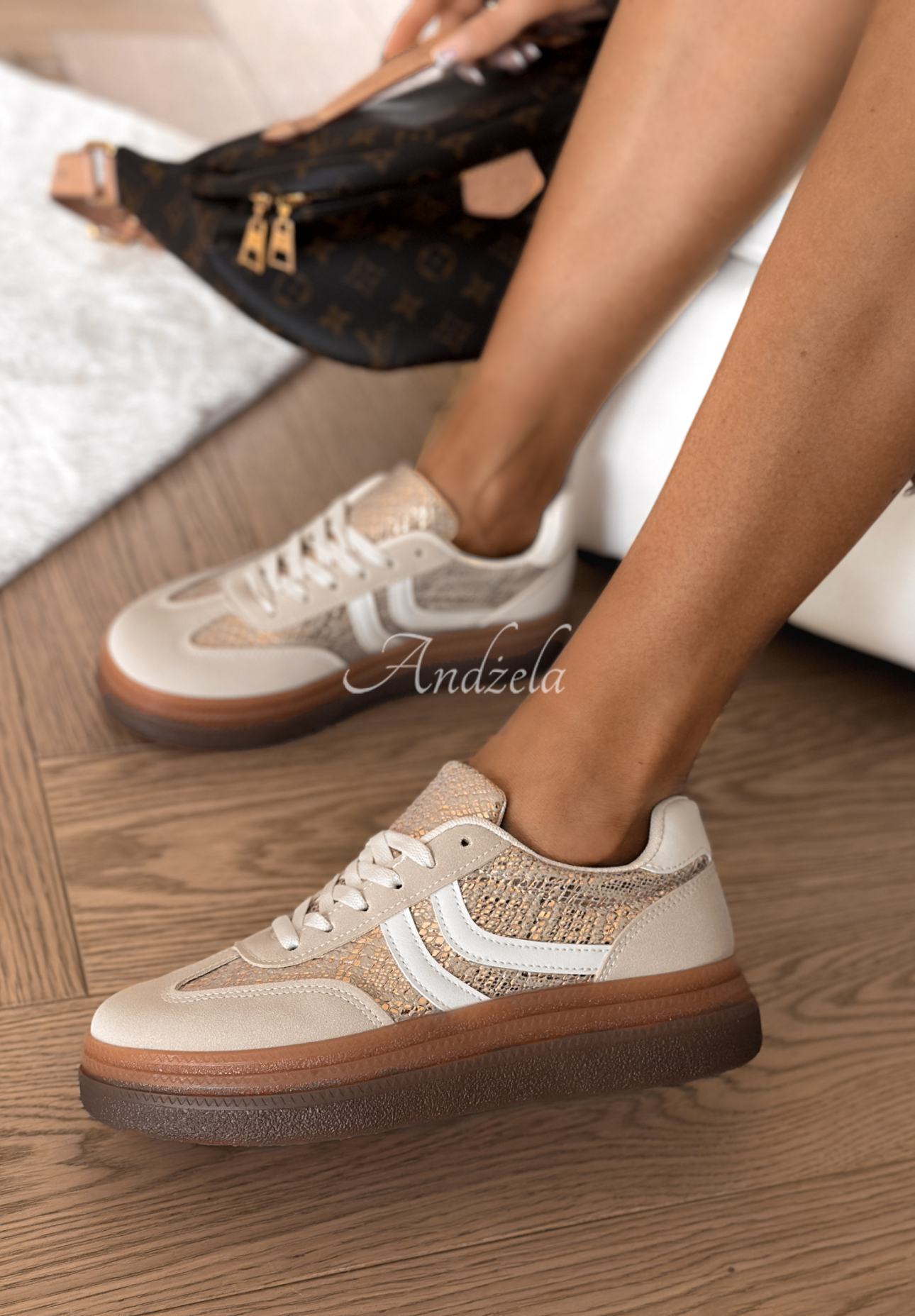 Flexi Feet beige animal print sneakers