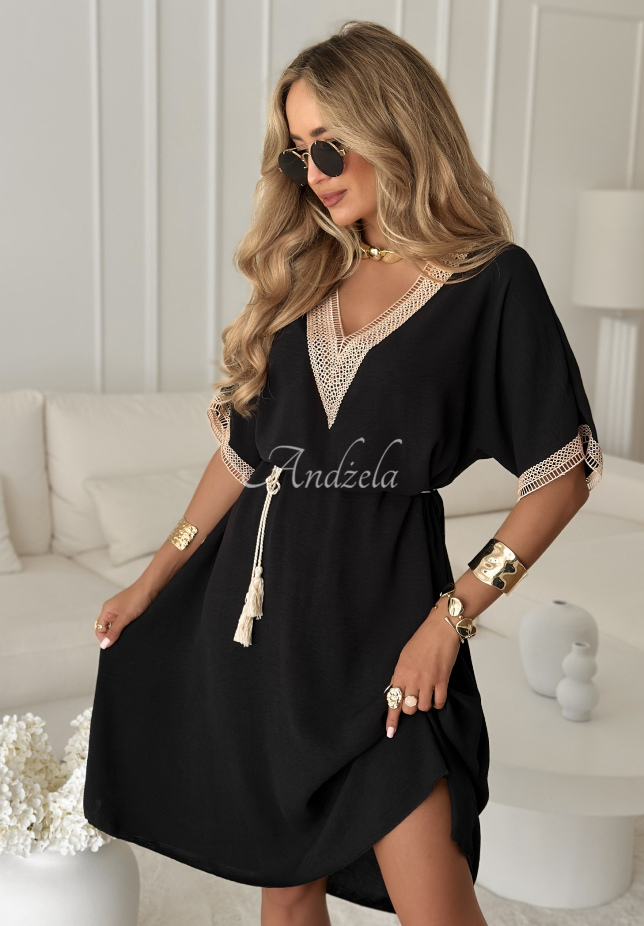 Midi dress with boho belt Chianti Valley black