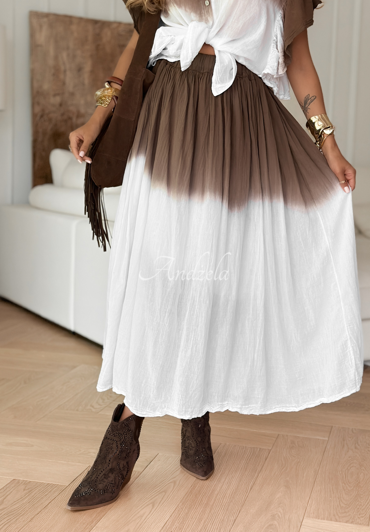 Moroccan Chocolate white and brown ombre stripe maxi skirt