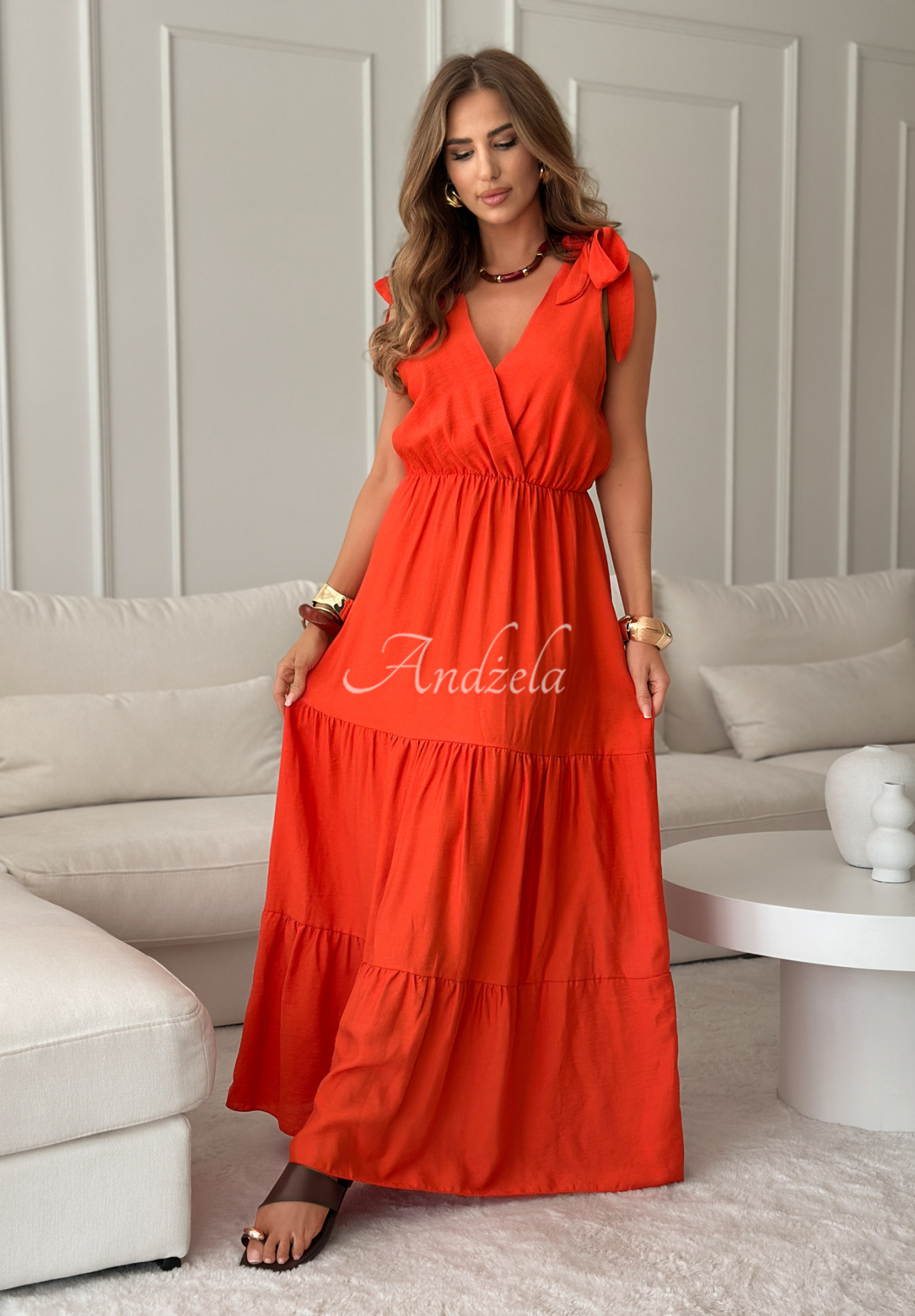 Strapless viscose maxi dress Summerville orange