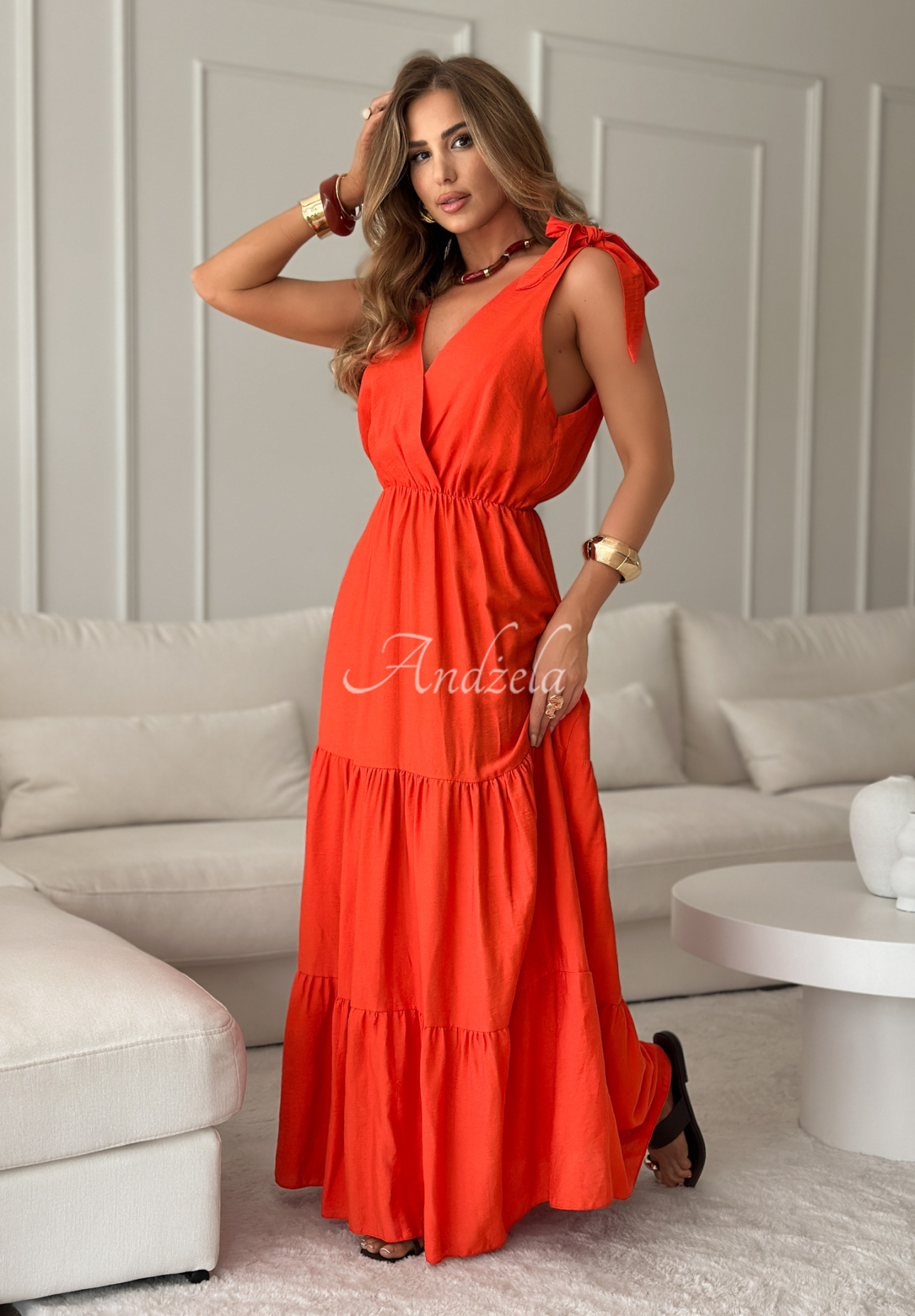 Strapless viscose maxi dress Summerville orange